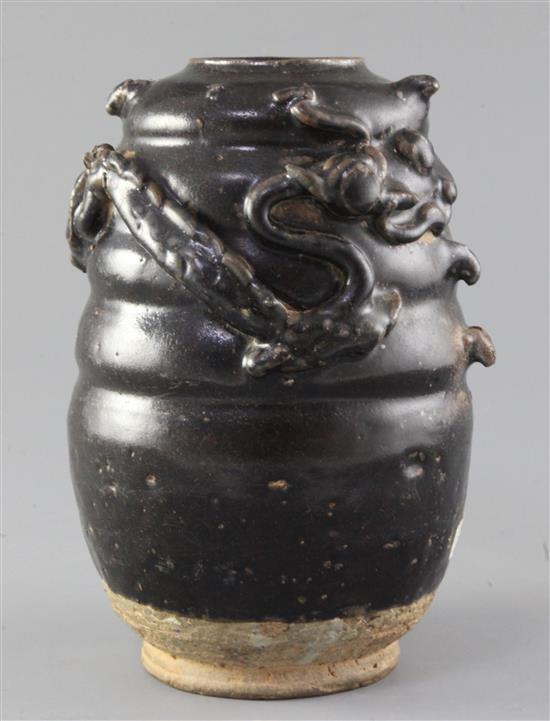 A Chinese Henan ware black glazed jar, Song dynasty, height 20.5cm